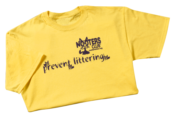 prevent littering nooters club t-shirt yellow with cat